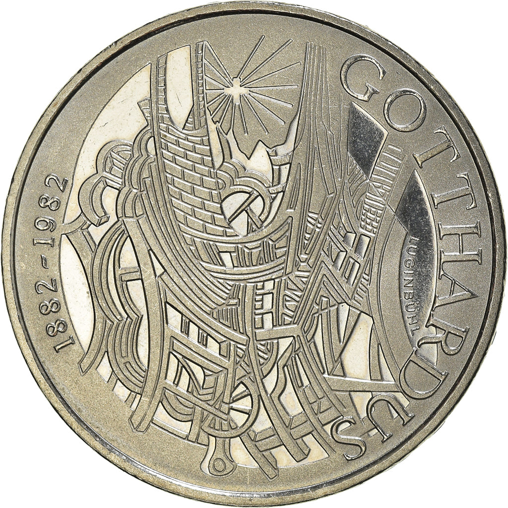 Coin, Switzerland, Train de Gotthard, 5 Francs, 1982, BE, MS(63), Copper-nickel