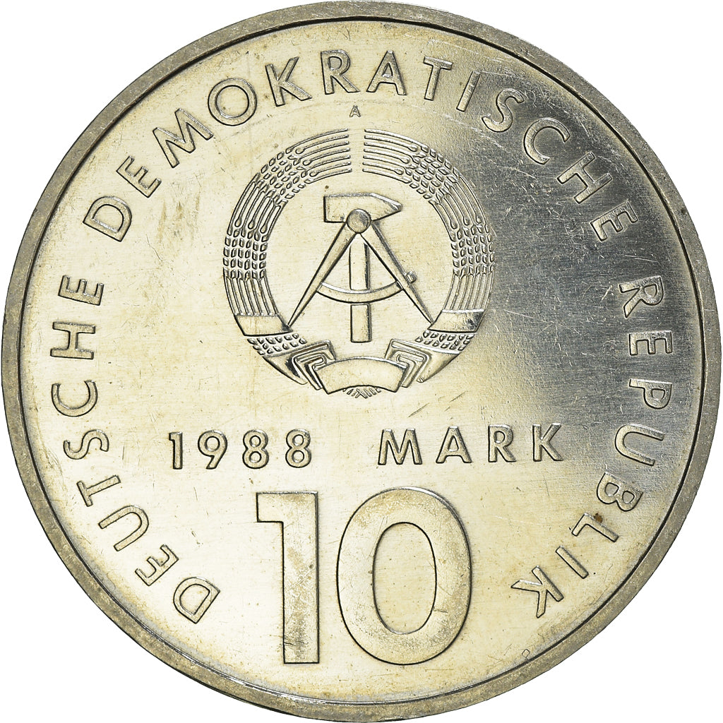 Coin, GERMAN-DEMOCRATIC REPUBLIC, 10 Mark, 1988, Berlin, AU(50-53)