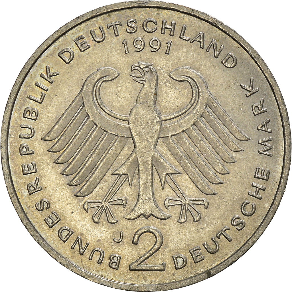 Moneta, GERMANIA - REPUBBLICA FEDERALE, 2 Mark, 1991, Hambourg, BB, Nichel