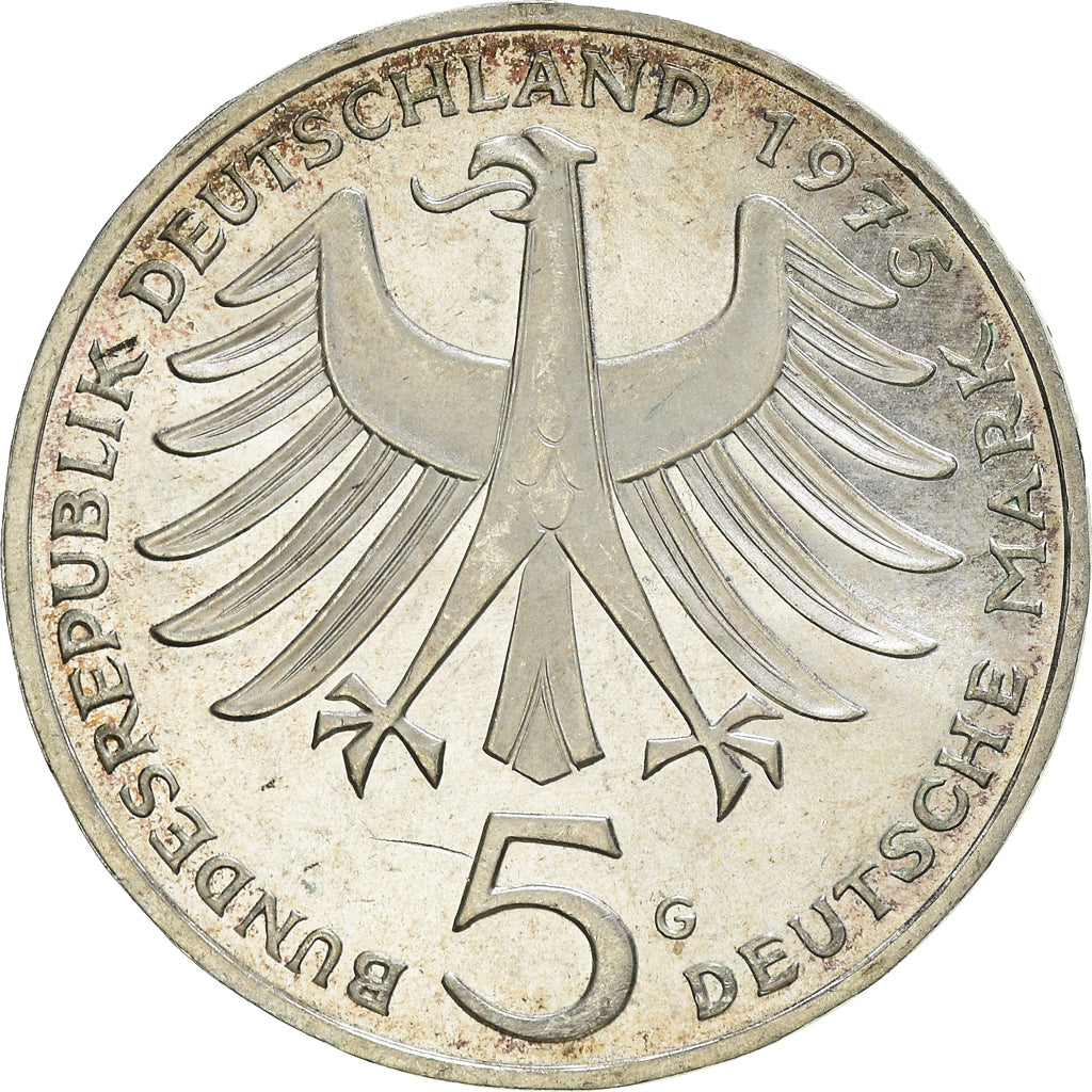 Moneta, GERMANIA - REPUBBLICA FEDERALE, 5 Mark, 1975, Karlsruhe, Germany, BE