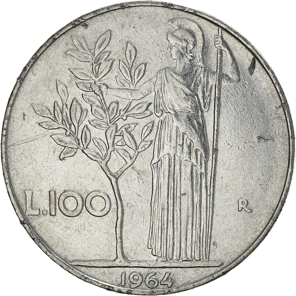 Moneta, Włochy, 100 Lire, 1964, Rome, VF(20-25), Stal nierdzewna, KM:96.1