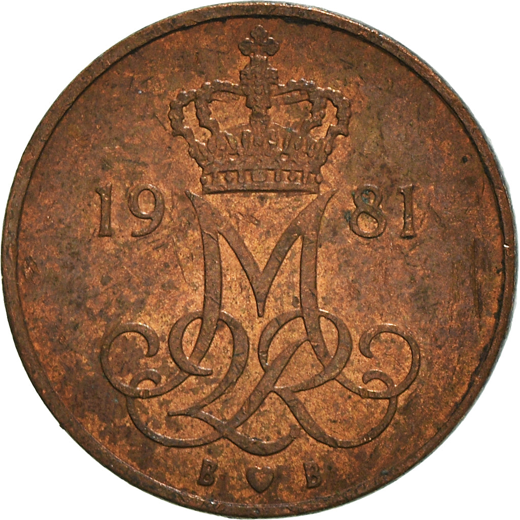 Coin, Denmark, Margrethe II, 5 Öre, 1981, Copenhagen, VF(20-25), Copper Clad