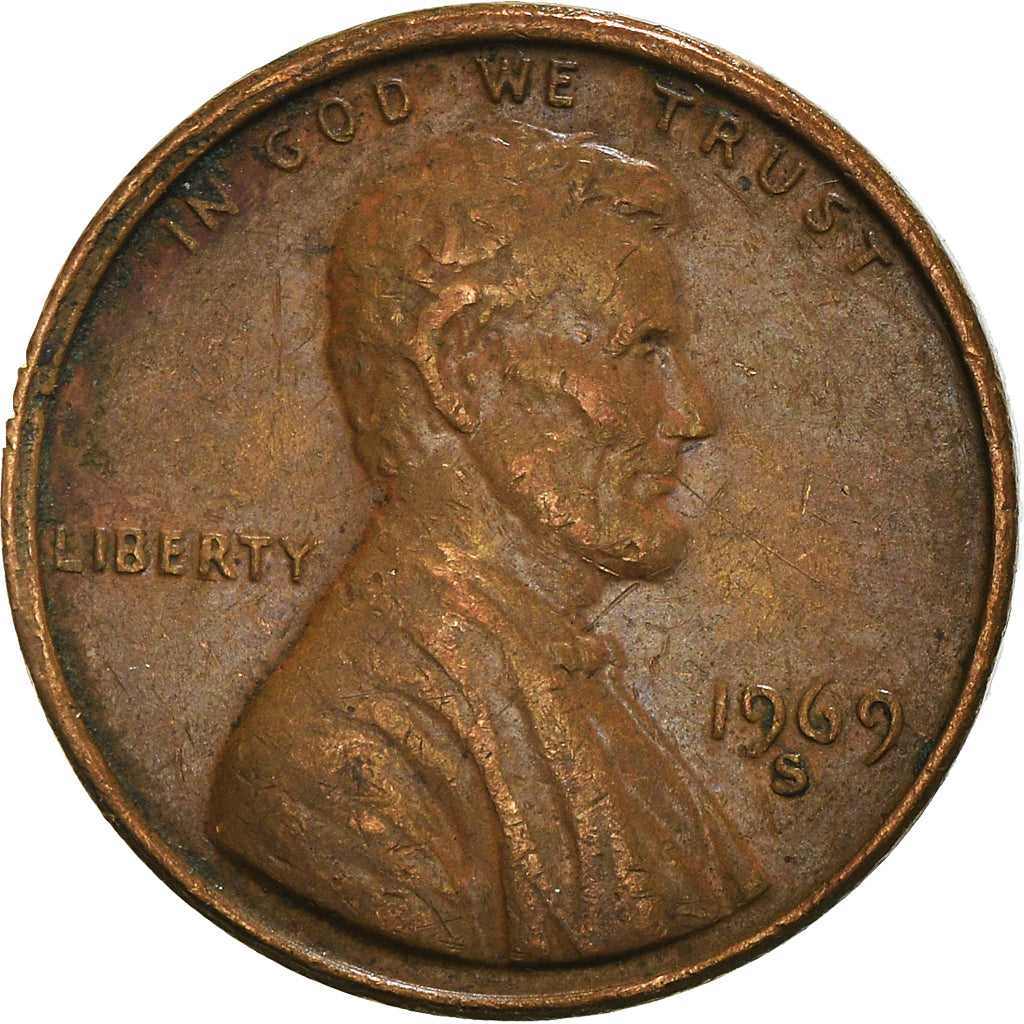 Coin, United States, Lincoln Cent, Cent, 1969, U.S. Mint, San Francisco