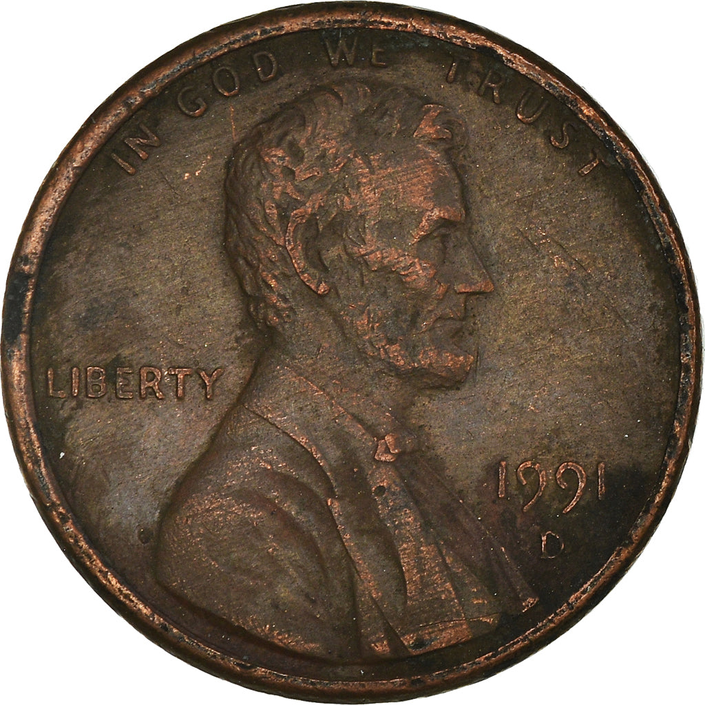 Coin, United States, Lincoln Cent, Cent, 1991, U.S. Mint, Denver, VF(20-25)