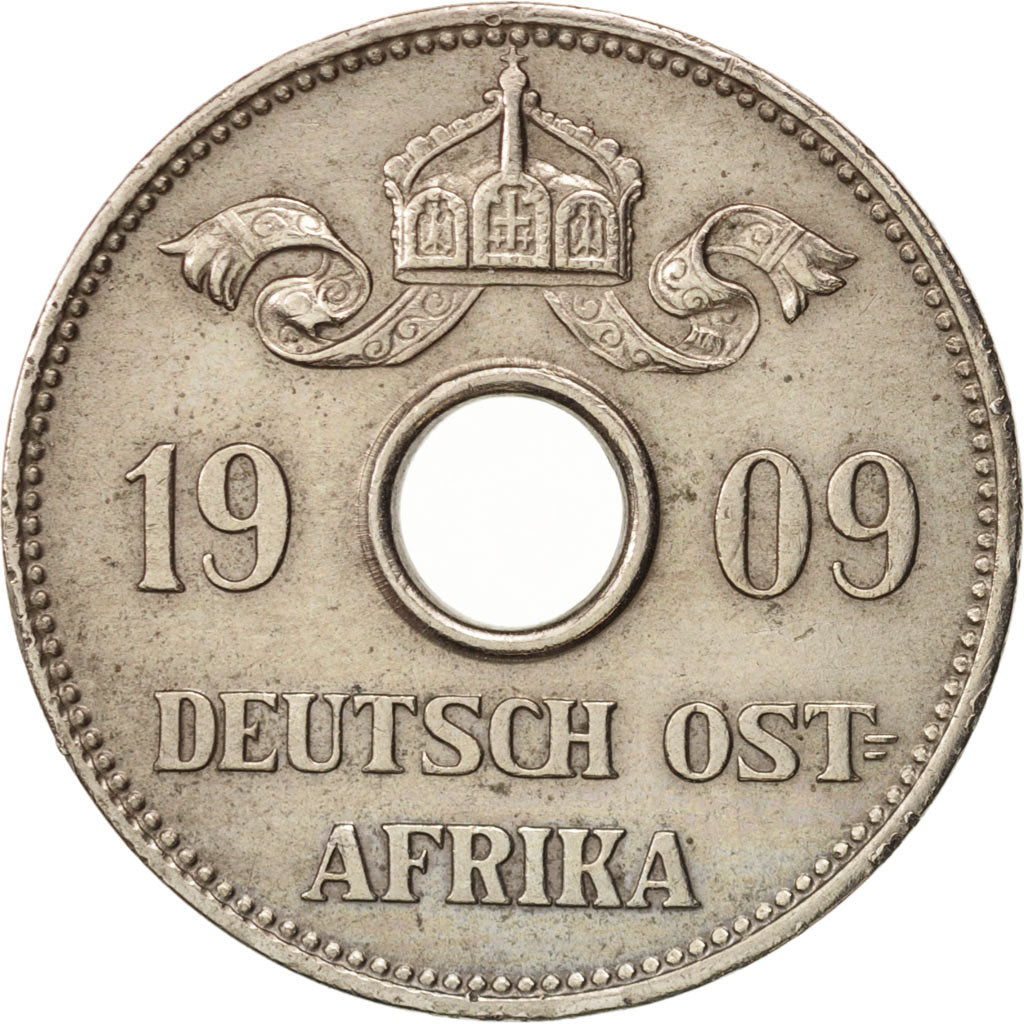 GERMAN EAST AFRICA, Wihelm II, 10 Heller, 1909, EF(40-45), Copper-nickel, KM:12
