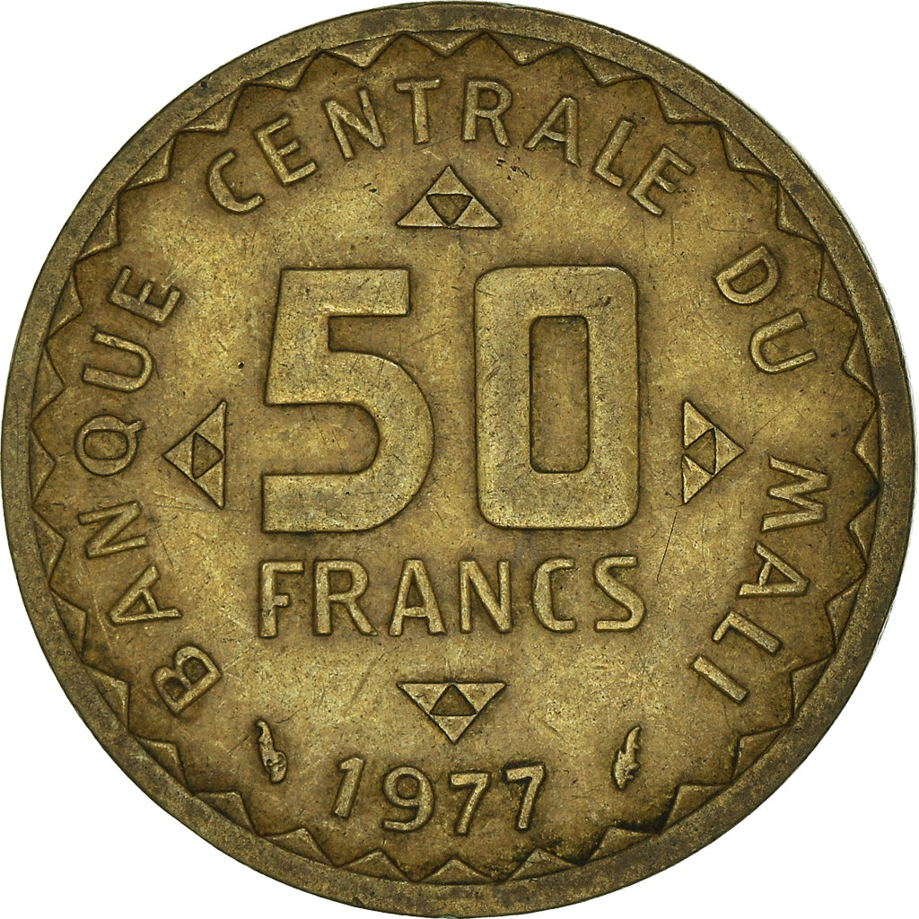 Coin, Mali, 50 Francs, 1977, Paris, EF(40-45), Nickel-brass, KM:9