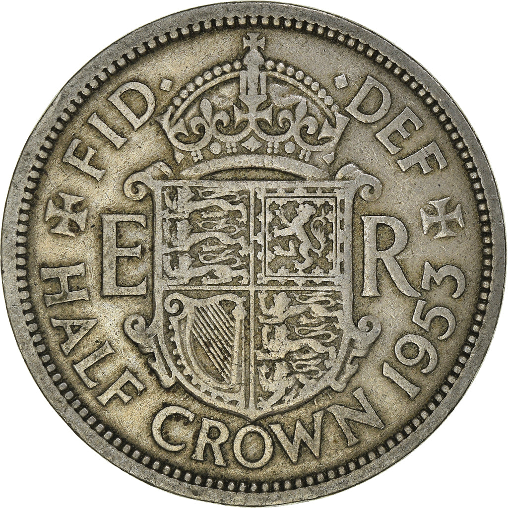 Coin, Great Britain, Elizabeth II, 1/2 Crown, 1953, EF(40-45), Copper-nickel