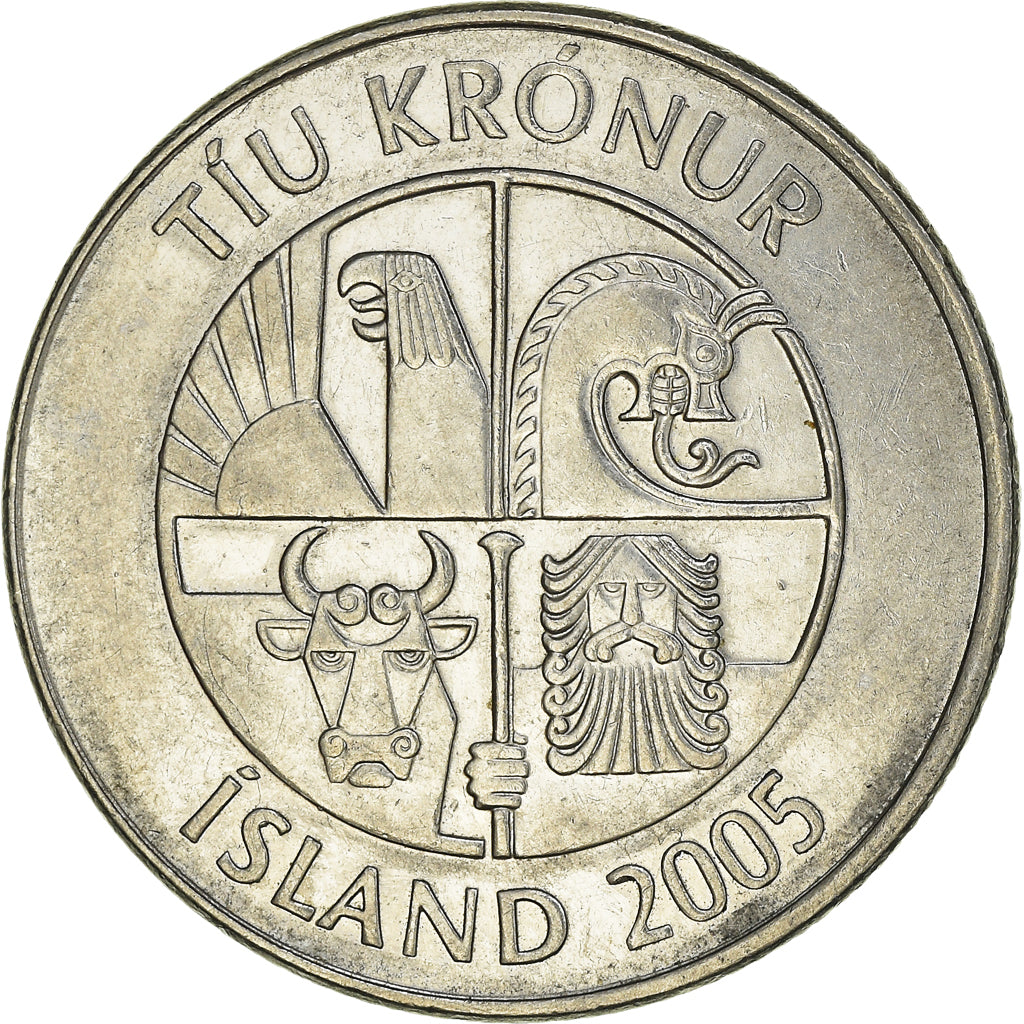 Monnaie, Iceland, 10 Kronur, 2005, TTB, Nickel plaqué acier, KM:29.1a