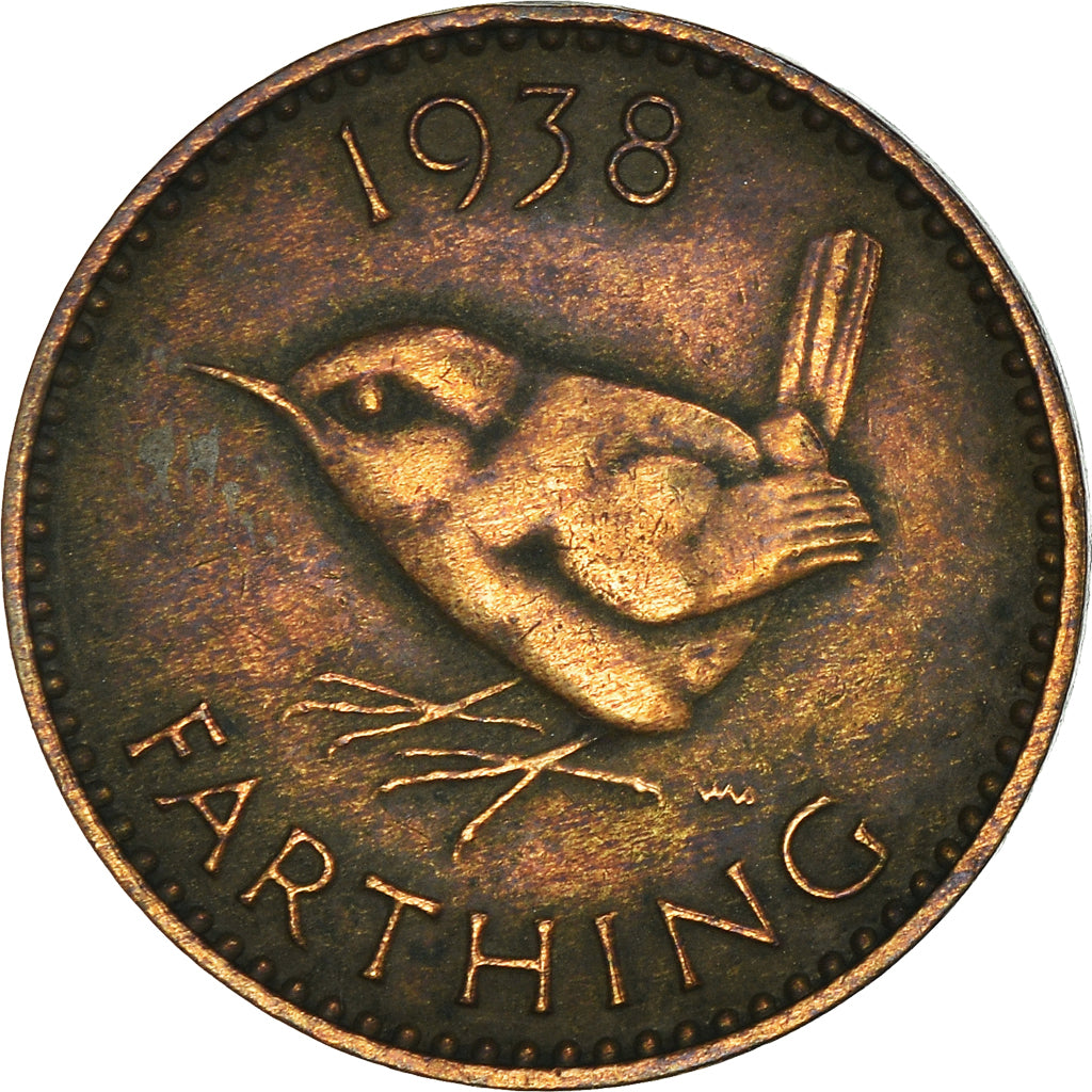Coin, Great Britain, George VI, Farthing, 1938, EF(40-45), Bronze, KM:843