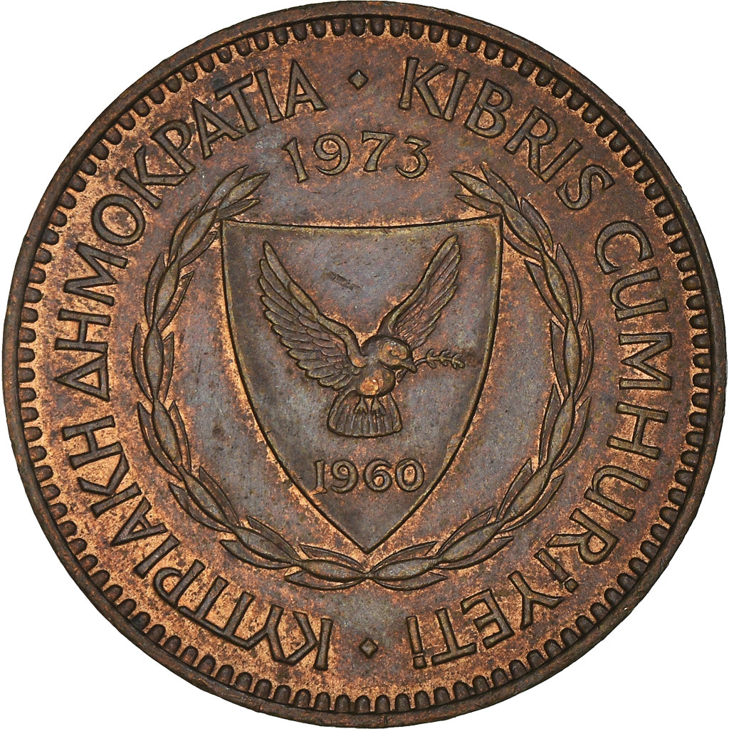 Coin, Cyprus, 5 Mils, 1973, AU(50-53), Bronze, KM:39