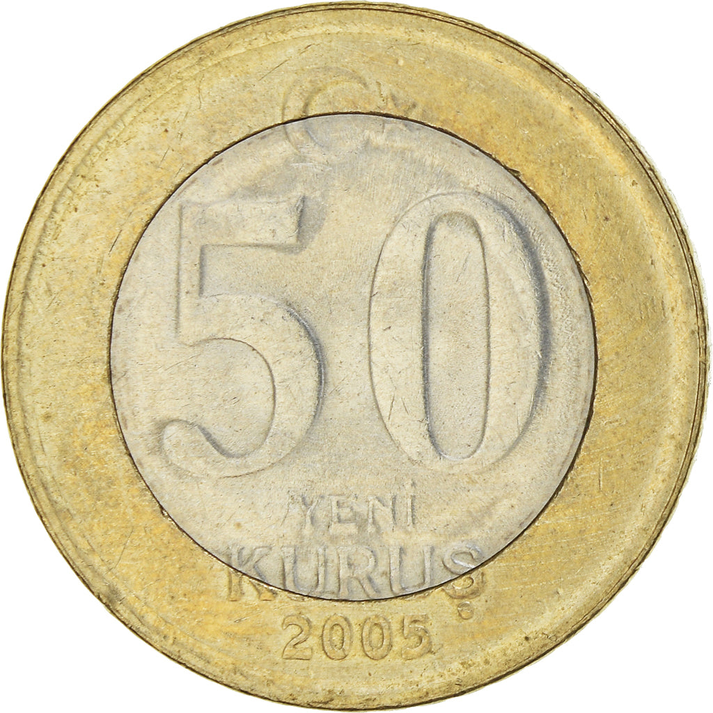 Munten, Turkije, 50 New Kurus, 2005, Istanbul, ZF+, Bi-Metallic, KM:1168
