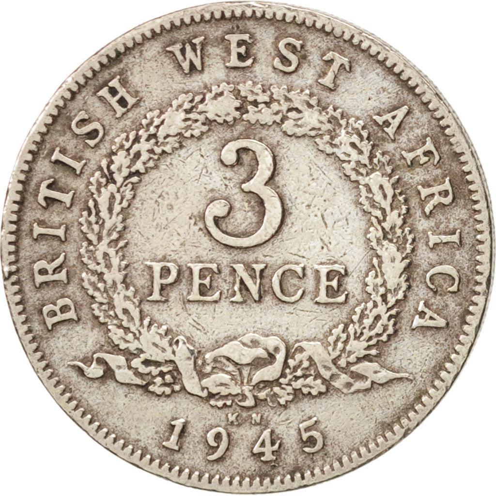 BRITISH WEST AFRICA, George VI, 3 Pence, 1945, TTB, Copper-nickel, KM:21