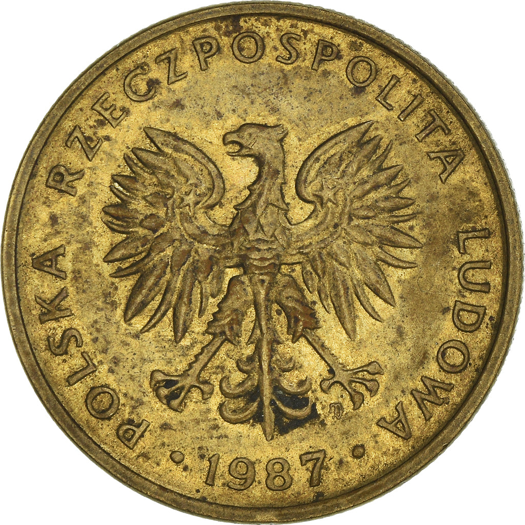 Moneda, Polonia, 5 Zlotych, 1987, Warsaw, BC+, Latón, KM:81.2
