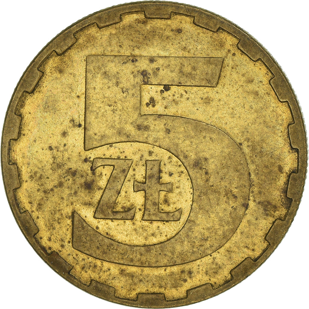 Moneda, Polonia, 5 Zlotych, 1987, Warsaw, BC+, Latón, KM:81.2