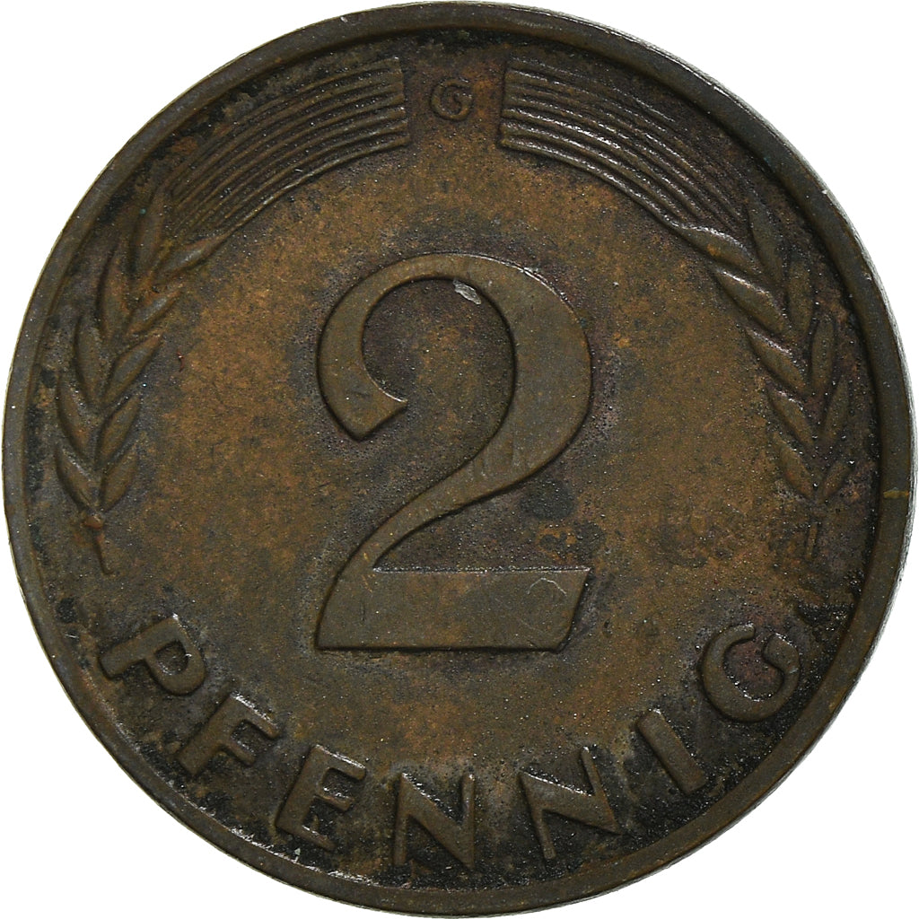 Moneda, ALEMANIA - REPÚBLICA FEDERAL, 2 Pfennig, 1963, Karlsruhe, BC+, Bronce