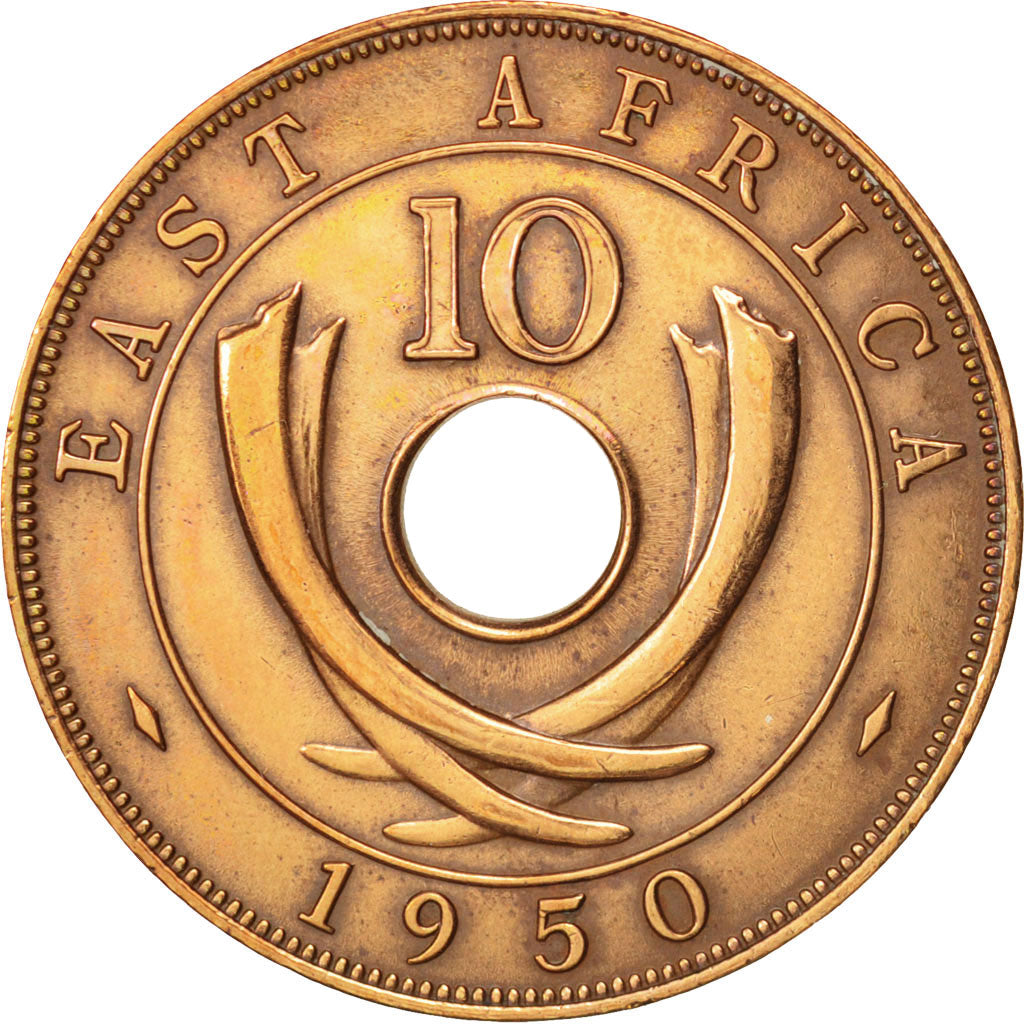 EAST AFRICA, George VI, 10 Cents, 1950, EF(40-45), Bronze, KM:34