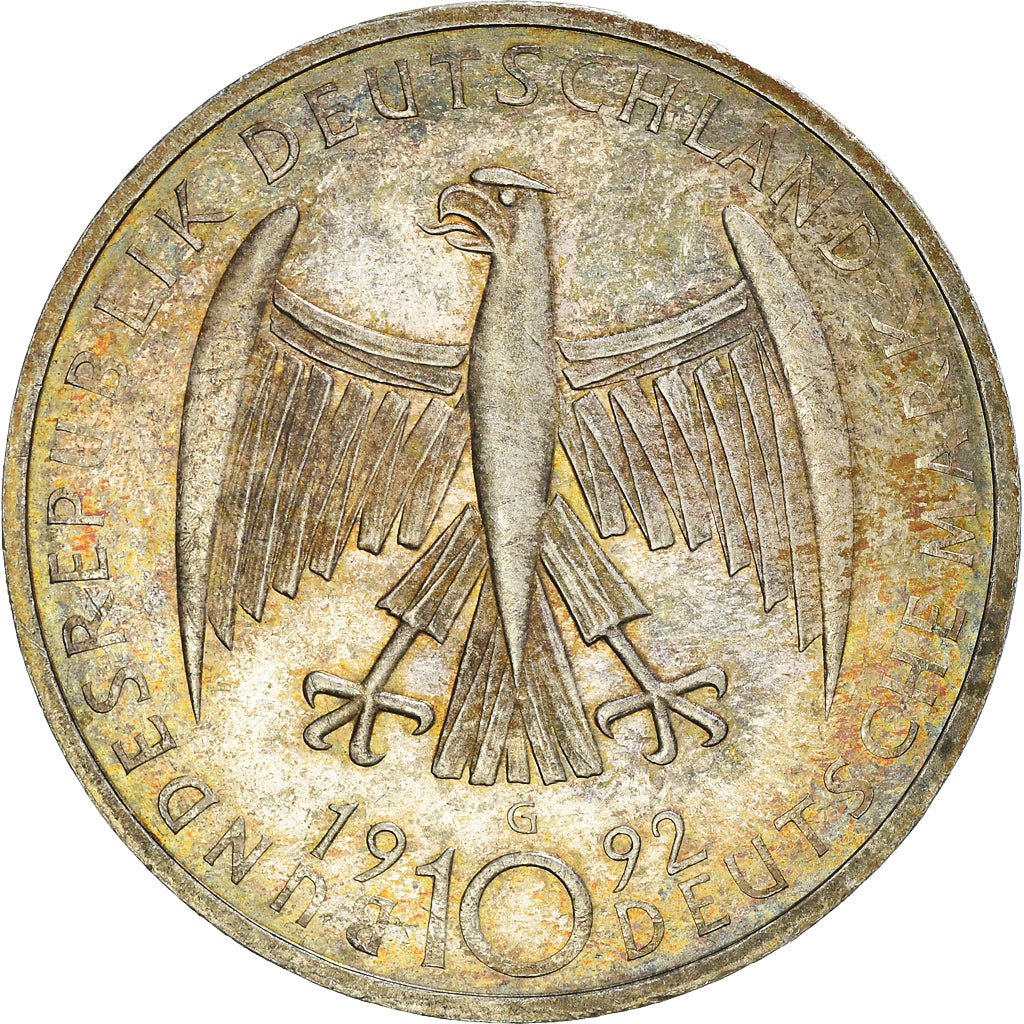 Coin, GERMANY - FEDERAL REPUBLIC, 10 Mark, 1992, Karlsruhe, Germany, EF(40-45)