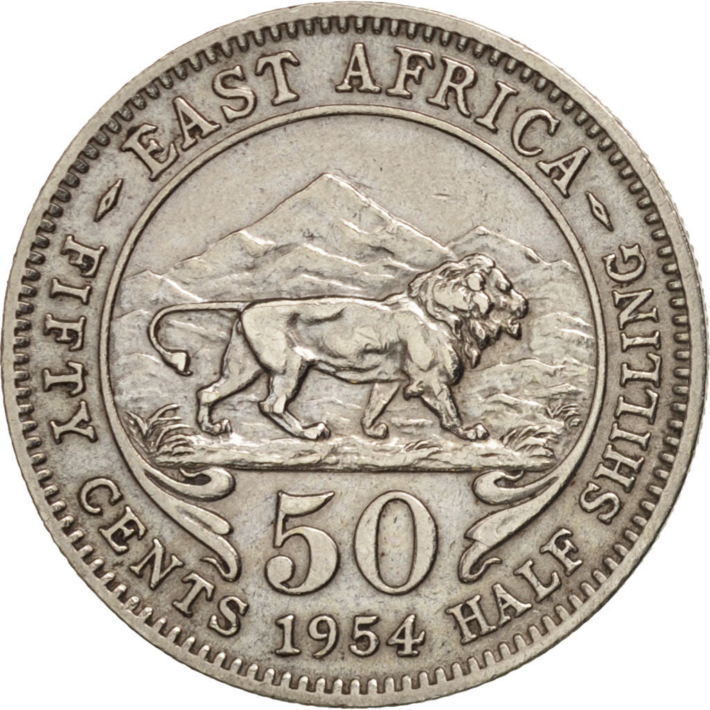 EAST AFRICA, Elizabeth II, 50 Cents, 1954, EF(40-45), Copper-nickel, KM:36
