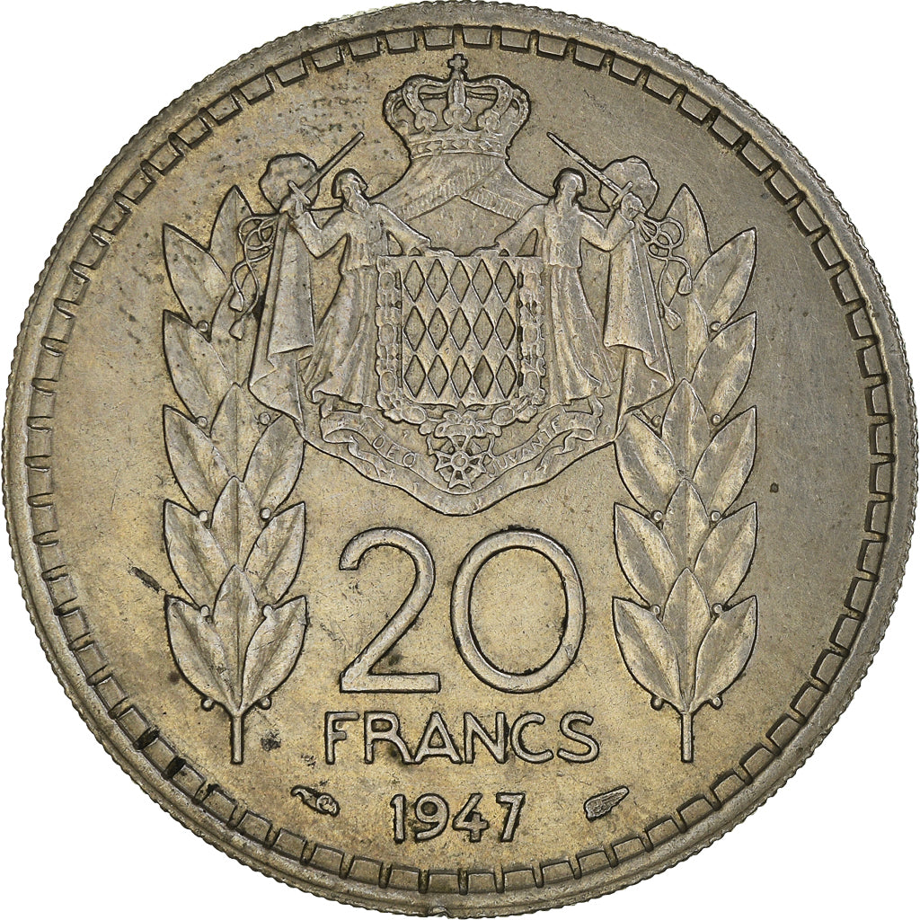 Moneda, Mónaco, Louis II, 20 Francs, Vingt, 1947, MBC+, Cobre - níquel