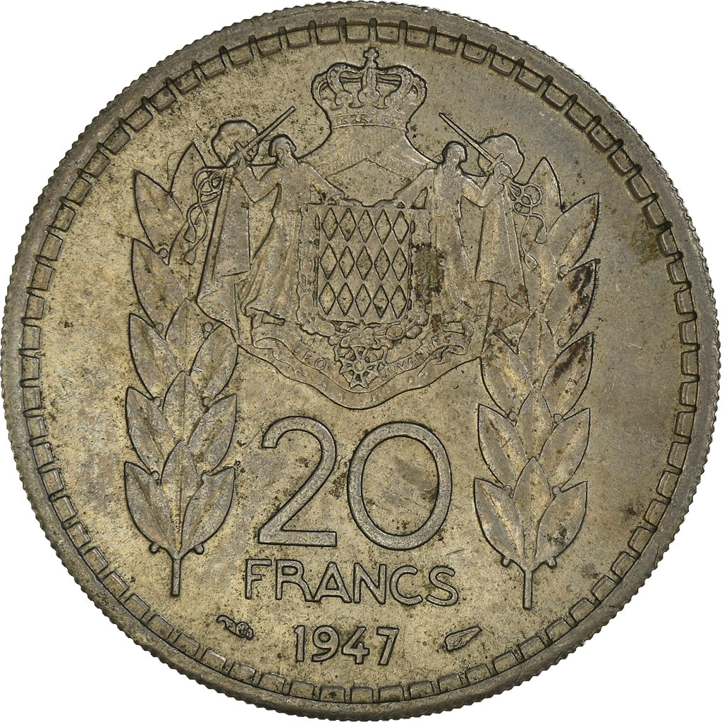 Moeda, Mónaco, Louis II, 20 Francs, Vingt, 1947, VF(30-35), Cobre-níquel