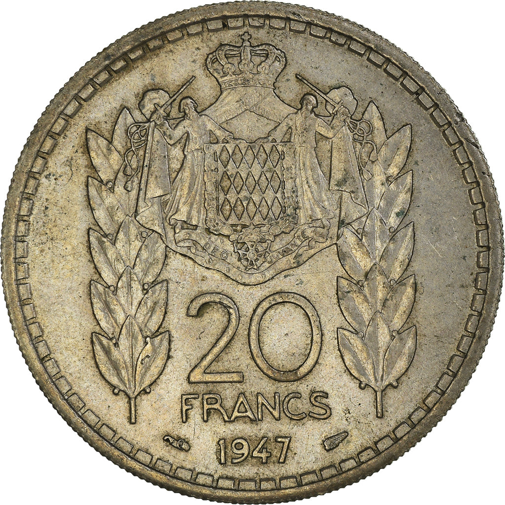 Coin, Monaco, Louis II, 20 Francs, Vingt, 1947, EF(40-45), Copper-nickel