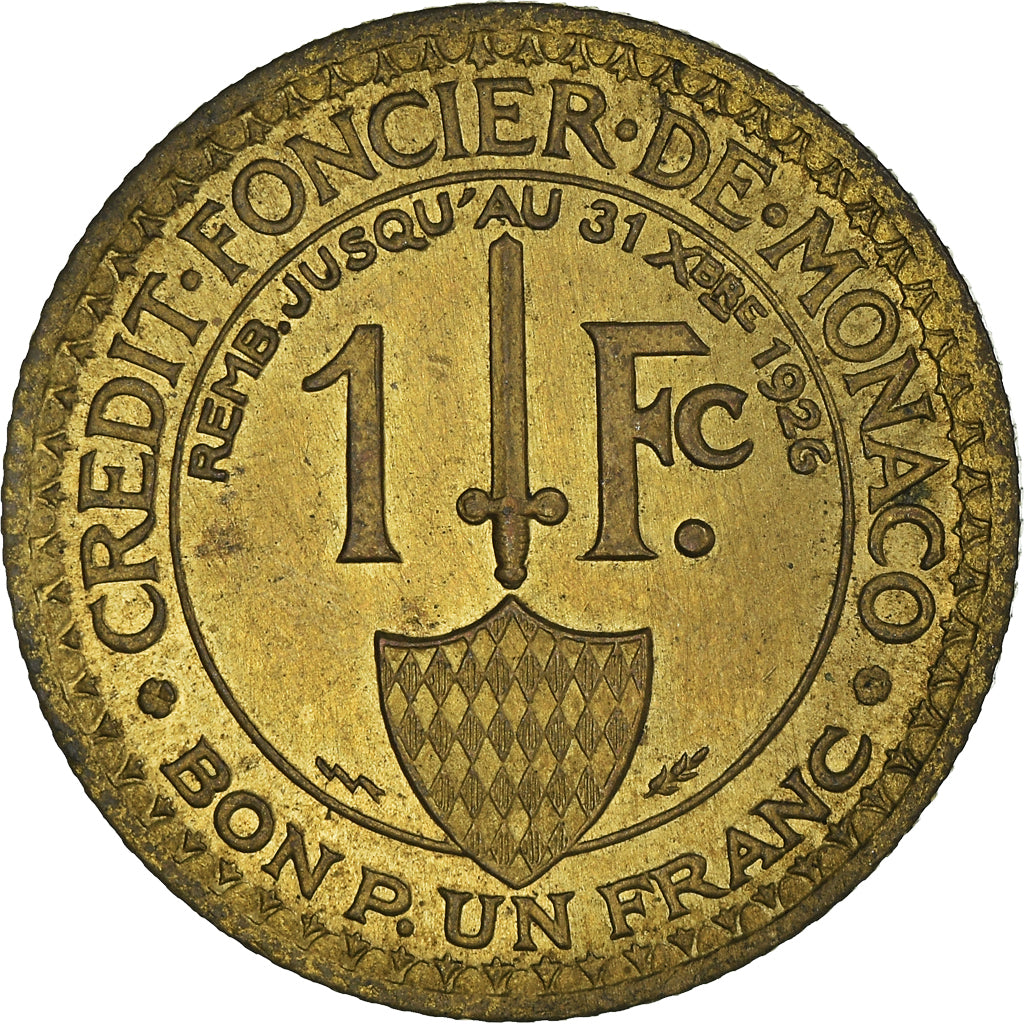 Coin, Monaco, Louis II, Franc, 1924, Poissy, AU(55-58), Aluminum-Bronze, KM:111