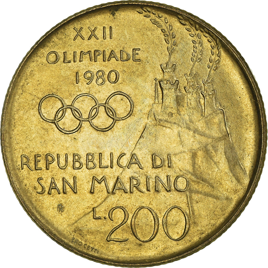Munten, San Marino, 200 Lire, 1980, Rome, ZF, Aluminum-Bronze, KM:109