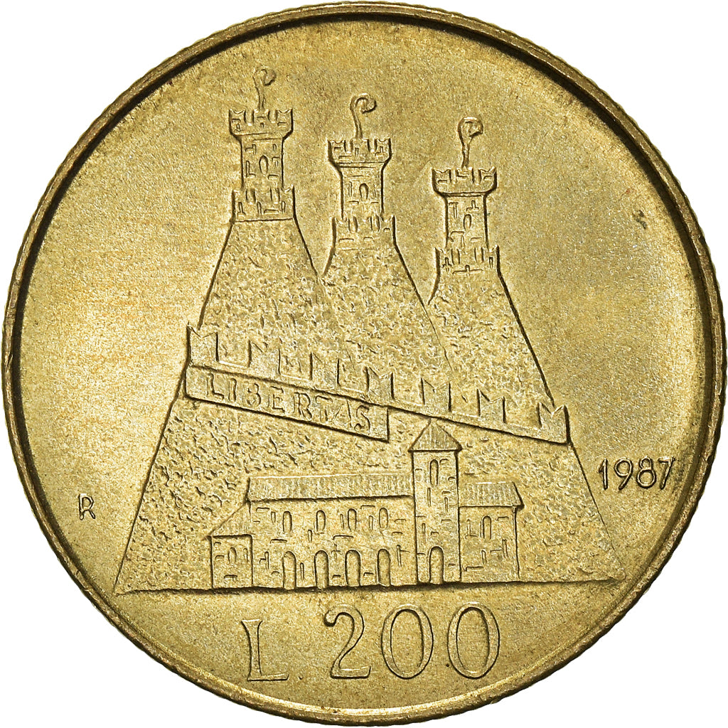 Coin, San Marino, 200 Lire, 1987, EF(40-45), Aluminum-Bronze, KM:208
