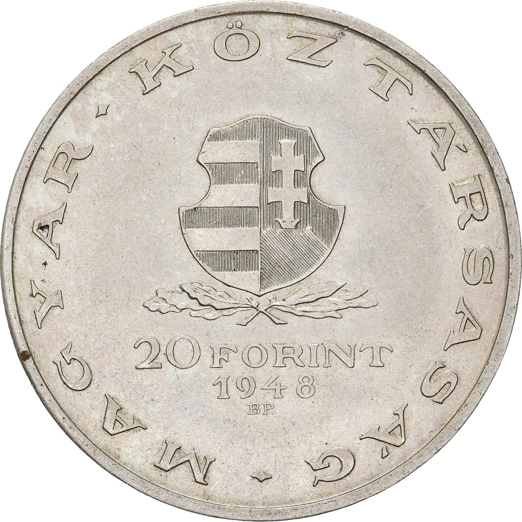 Coin, Hungary, 20 Forint, 1948, Budapest, AU(50-53), Silver, KM:539