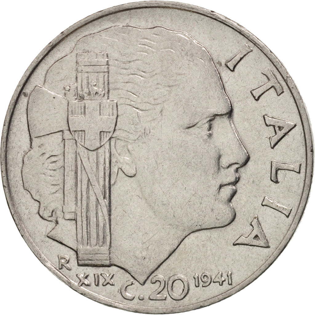 Italia, Vittorio Emanuele III, 20 Centesimi, 1941, Rome, BB, Acciaio inossida...