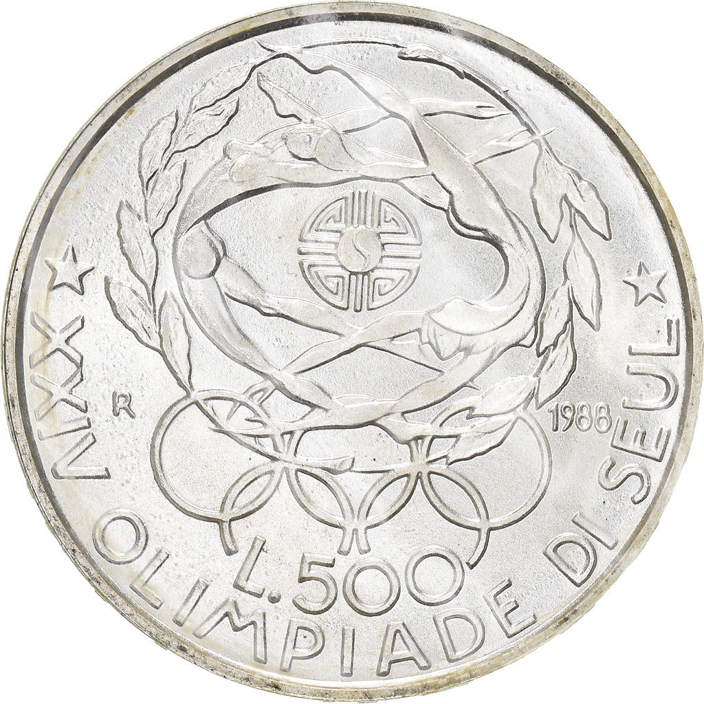 Coin, Italy, 500 Lire, 1988, XXIV Jeux Olympiques.FDC., MS(65-70), Silver