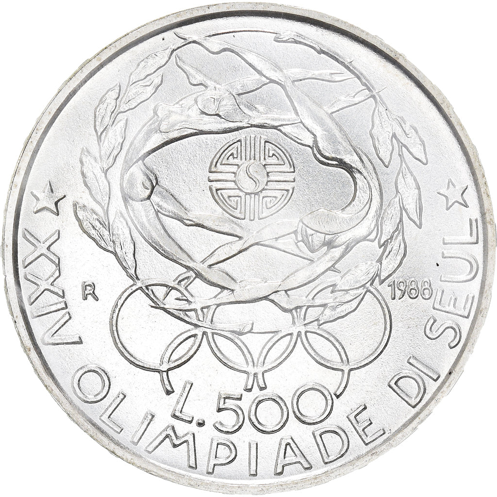 Coin, Italy, 500 Lire, 1988, XXIV Jeux Olympiques.FDC., MS(65-70), Silver