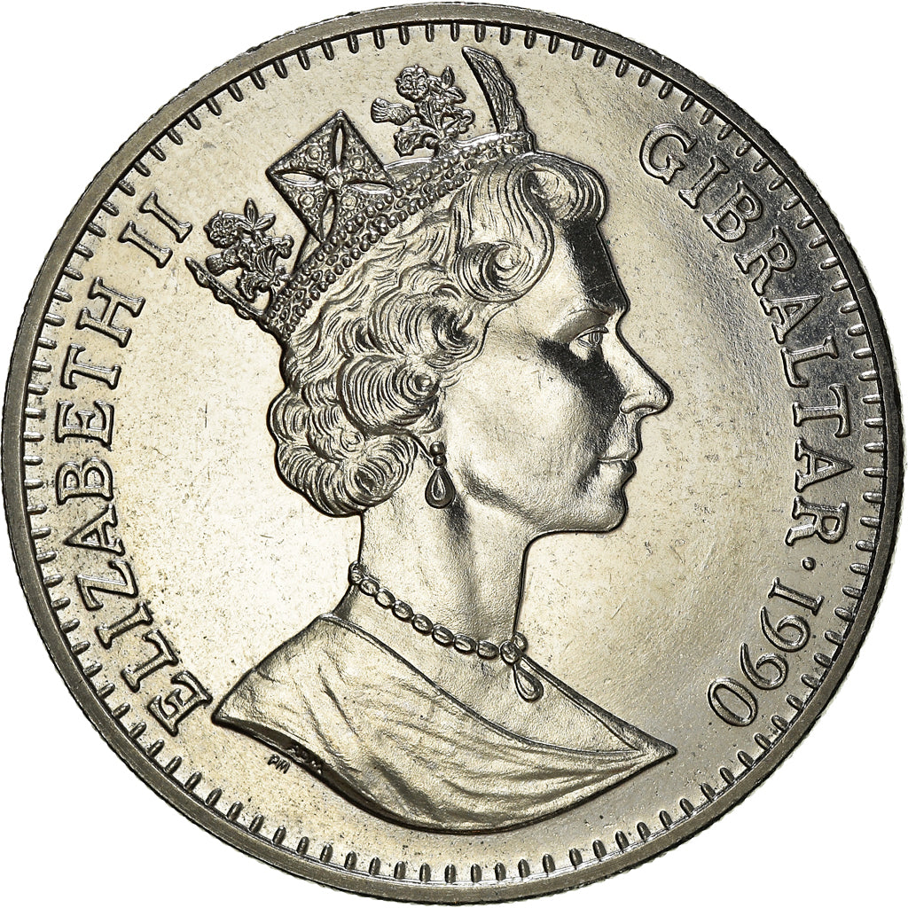 Coin, Gibraltar, Elizabeth II, Crown, 1990, MS(63), Copper-nickel, KM:37