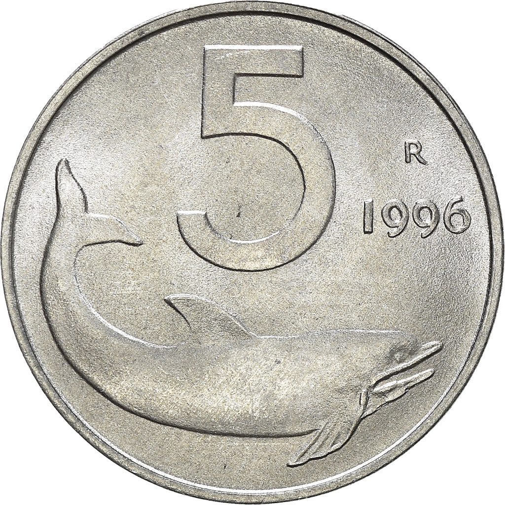 Münze, Italien, 5 Lire, 1996, Rome, STGL, Aluminium, KM:92