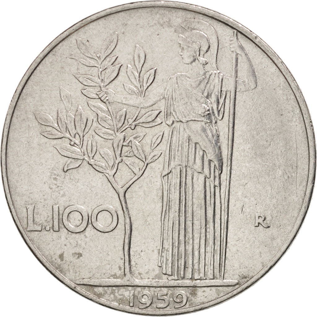 Italia, 100 Lire, 1959, Rome, BB, Acciaio inossidabile, KM:96.1