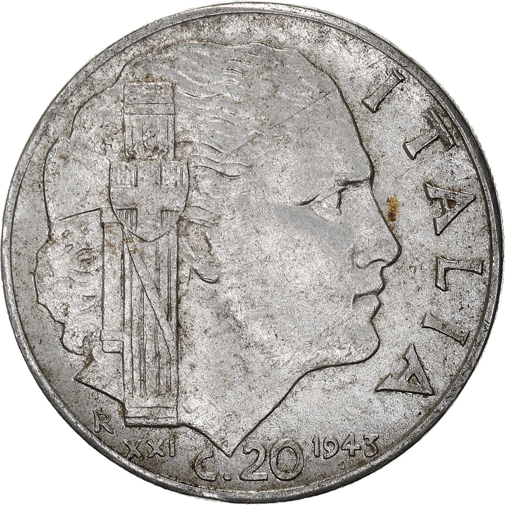 Moneta, Italia, Vittorio Emanuele III, 20 Centesimi, 1943, Rome, MB, Acciaio