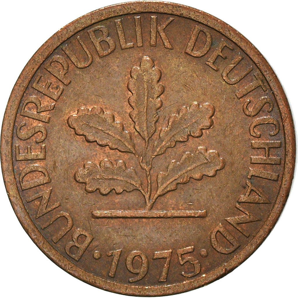 Moneta, Niemcy - RFN, Pfennig, 1975, Stuttgart, VF(30-35), Miedź platerowana
