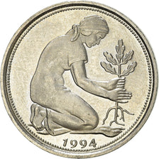 Moneda, ALEMANIA - REPÚBLICA FEDERAL, 50 Pfennig, 1994, Munich, MBC, Cobre -