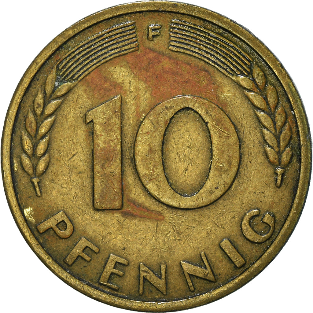Moeda, ALEMANHA - REPÚBLICA FEDERAL, 10 Pfennig, 1949, Stuttgart, VF(20-25)