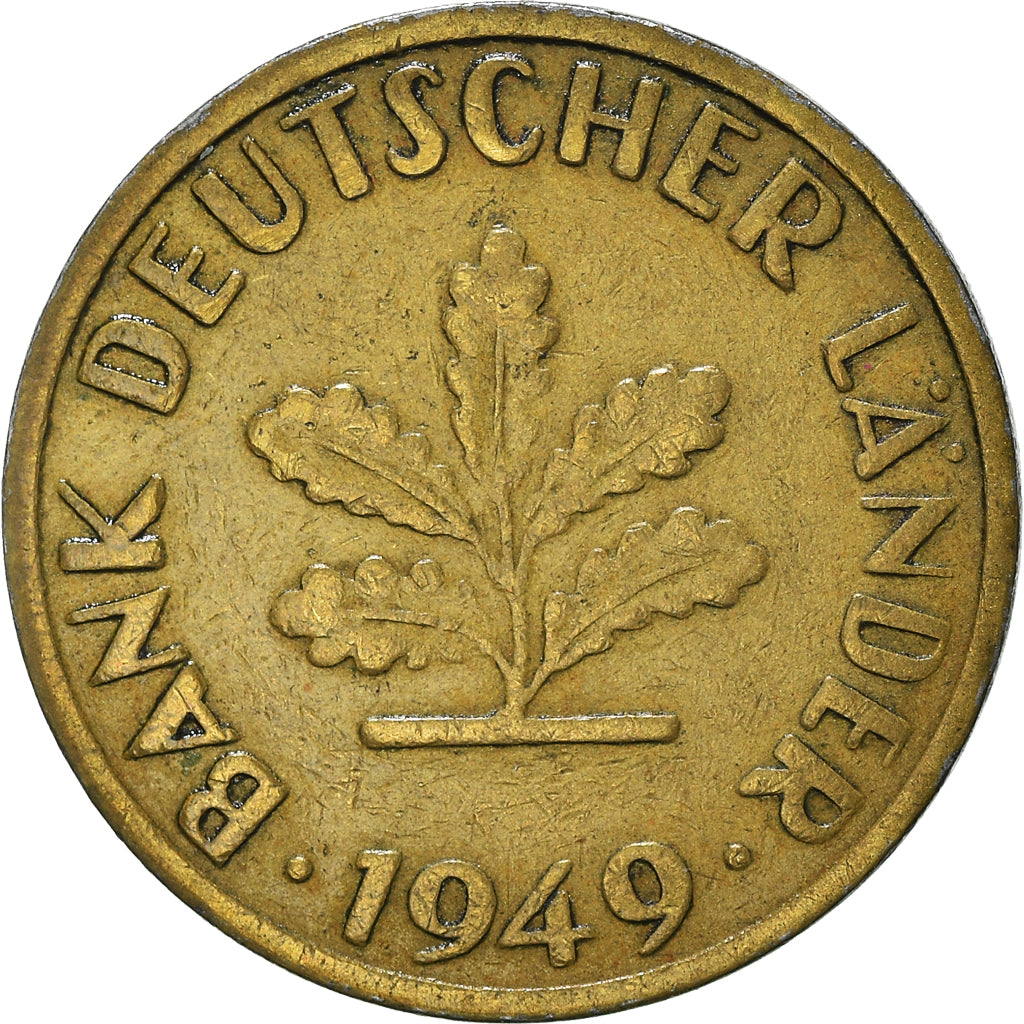Munten, Federale Duitse Republiek, 10 Pfennig, 1949, Stuttgart, FR+, Brass Clad
