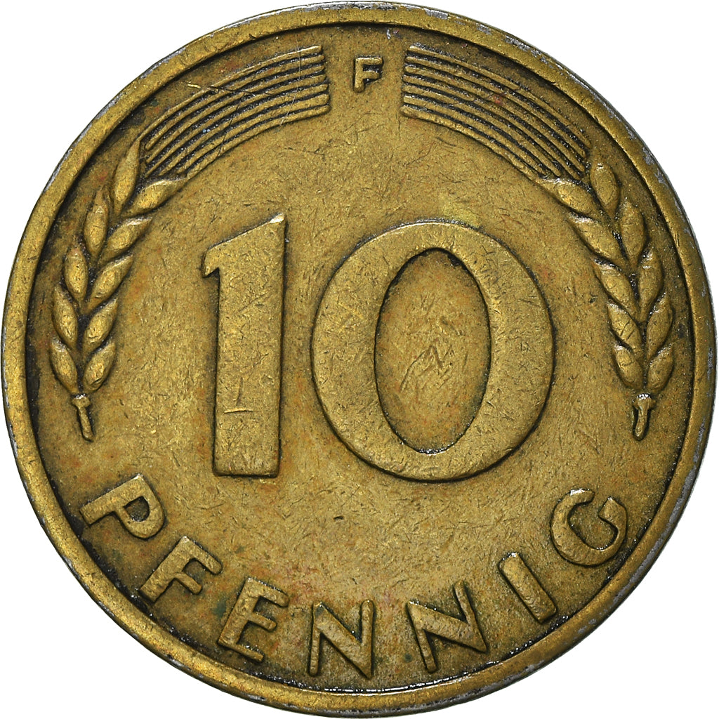 Munten, Federale Duitse Republiek, 10 Pfennig, 1949, Stuttgart, FR+, Brass Clad