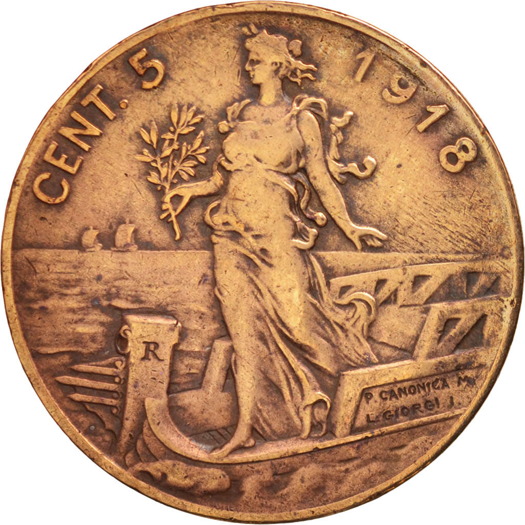 Münze, Italien, Vittorio Emanuele III, 5 Centesimi, 1918, Rome, S+, Bronze