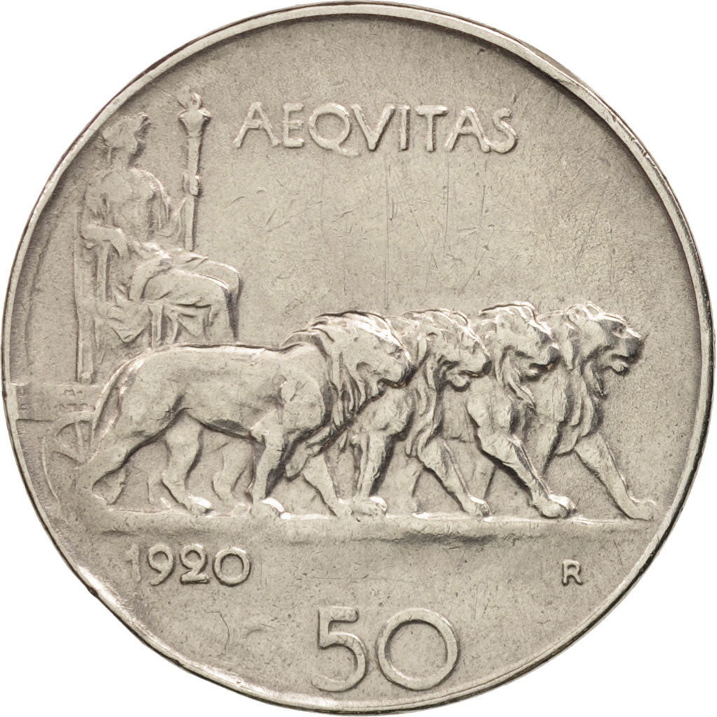 Italia, Vittorio Emanuele III, 50 Centesimi, 1920, Rome, BB, Nichel, KM:61.1