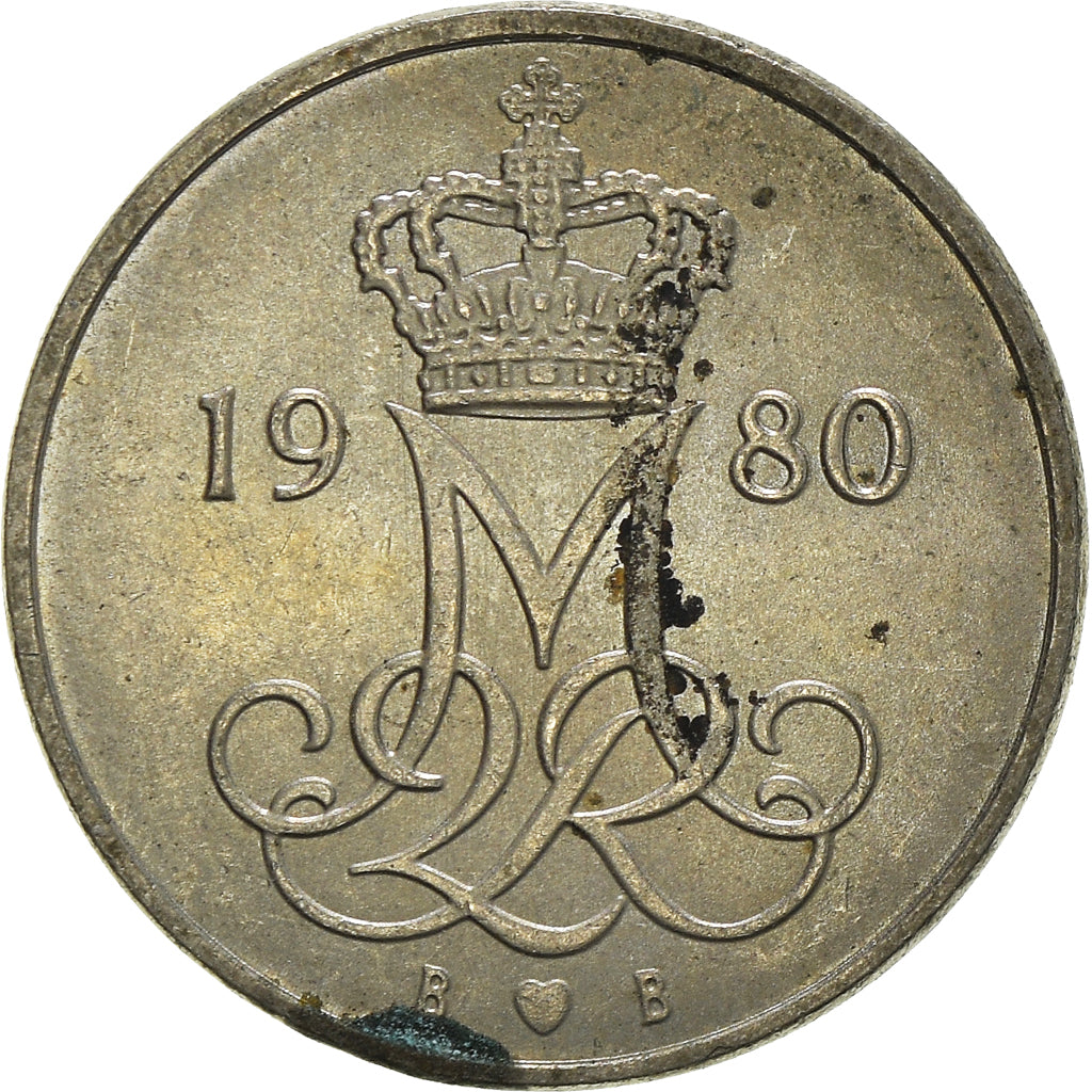 Coin, Denmark, Margrethe II, 10 Öre, 1980, Copenhagen, VF(30-35)