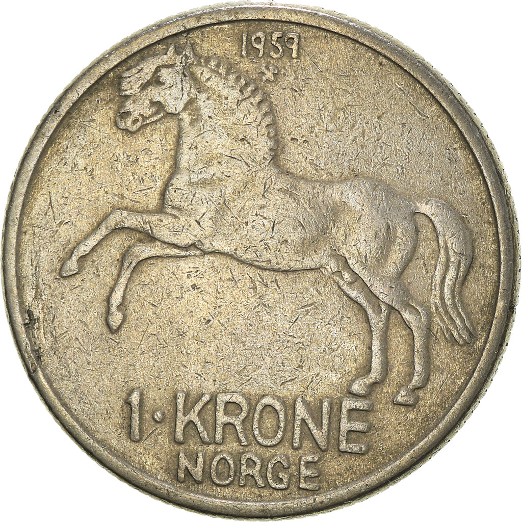 Moneda, Noruega, Olav V, Krone, 1959, BC+, Cobre - níquel, KM:409