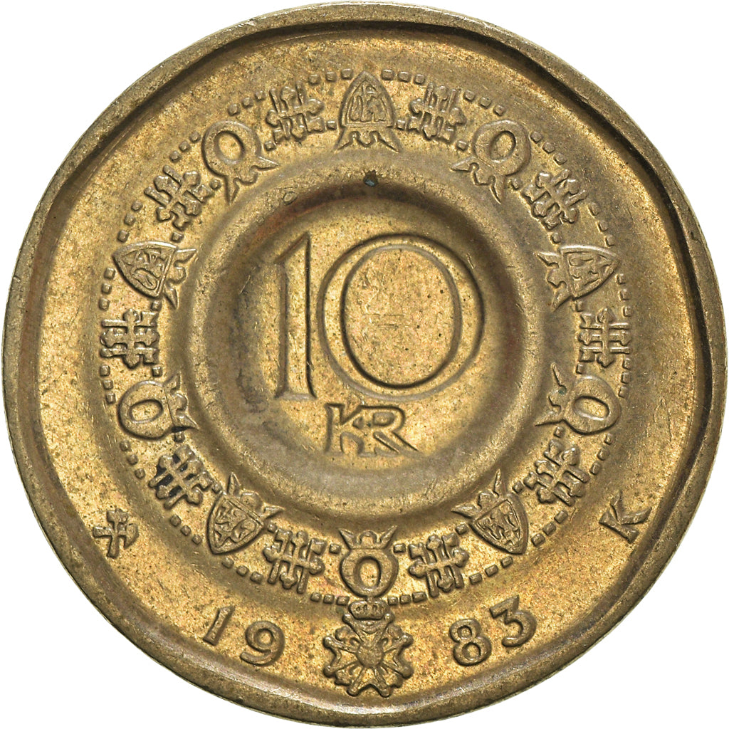 Moneda, Noruega, Olav V, 10 Kroner, 1983, MBC, Cobre - níquel, KM:427