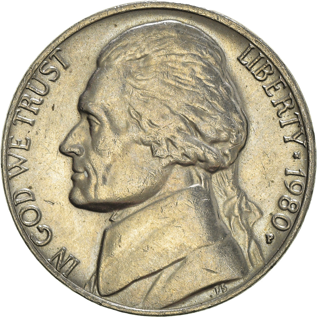 Moeda, Estados Unidos da América, Jefferson Nickel, 5 Cents, 1980, U.S. Mint