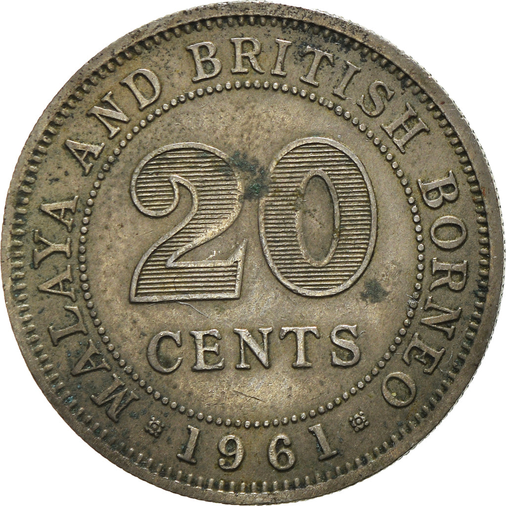 Coin, MALAYA & BRITISH BORNEO, 20 Cents, 1961, VF(30-35), Copper-nickel, KM:3