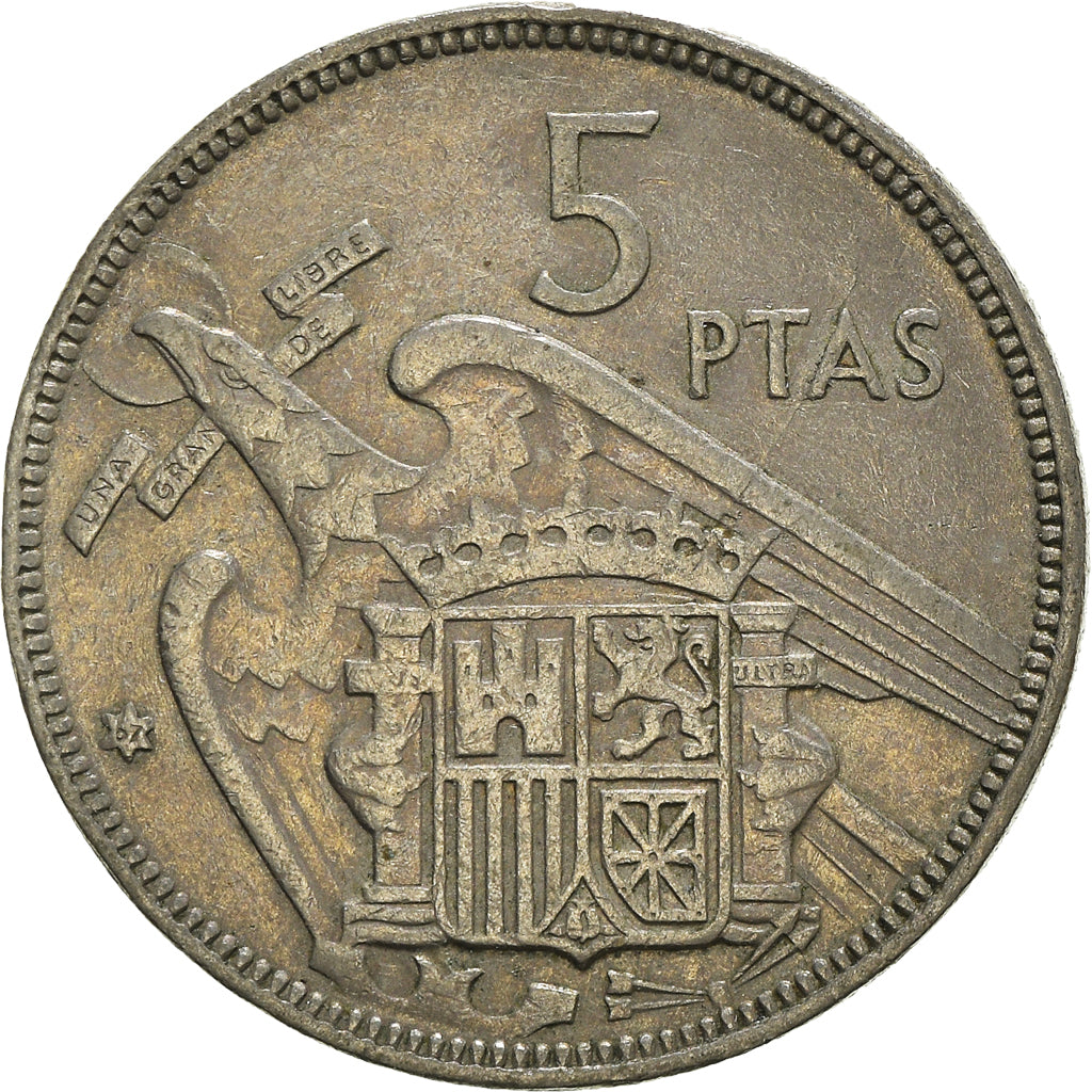 Moneta, Hiszpania, Caudillo and regent, 5 Pesetas, 1957, EF(40-45)