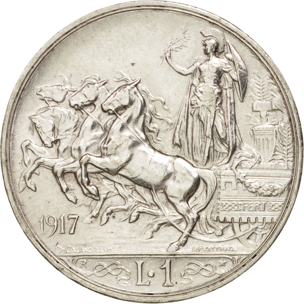 Italy, Vittorio Emanuele III, Lira, 1917, Rome, AU(55-58), Silver, KM:57